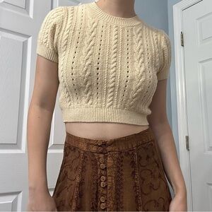 Free People Sweater Top Cropped Knit Yellow Preppy Dainty Academia Size Medium